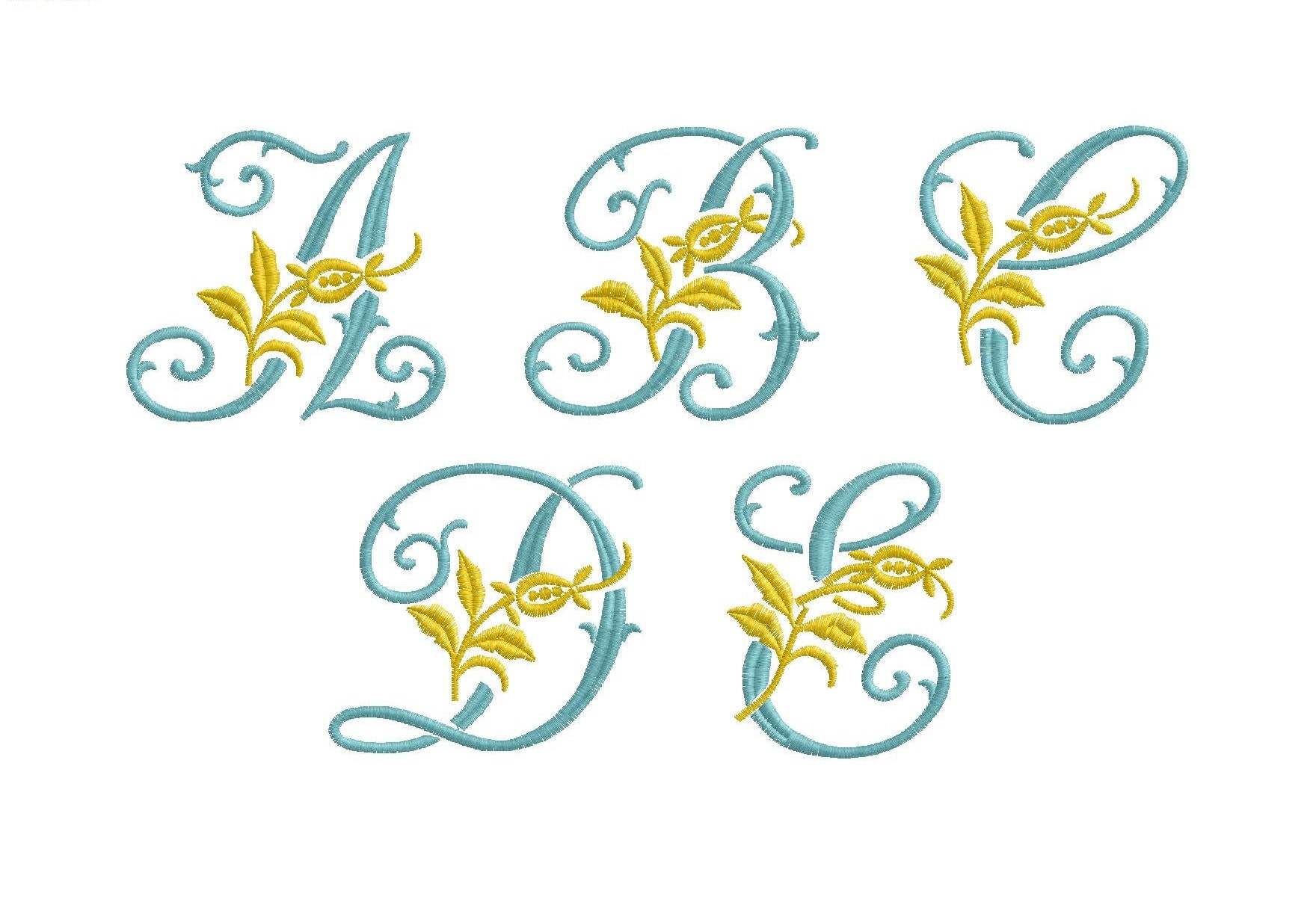 Vintage Monograms, 26 Capital Letters, 5 Sizes, Machine Embroidery ...