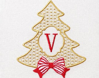 Chinoiserie fir tree Monogram, Blank monogram, 3 sizes, machine embroidery designs
