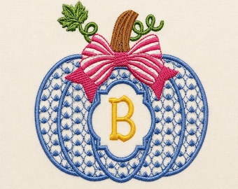 Chinoiserie blank Monogram Pumpkin with Bow, 3 sizes, machine embroidery designs