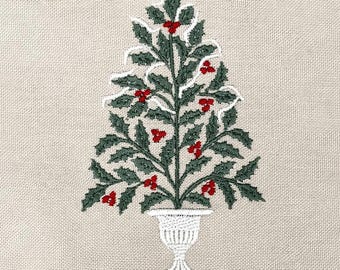 Potted holly tree embroidery, 4 sizes, machine embroidery designs