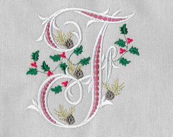 Vintage old Monograms for Christmas, 26 capital letters 5 sizes machine embroidery designs instant download