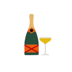 Champagne bottle, with a glass, 5 sizes machine embroidery designs instant download