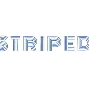 May include: The word "STRIPED" is spelled out in a stylized font using blue lines.