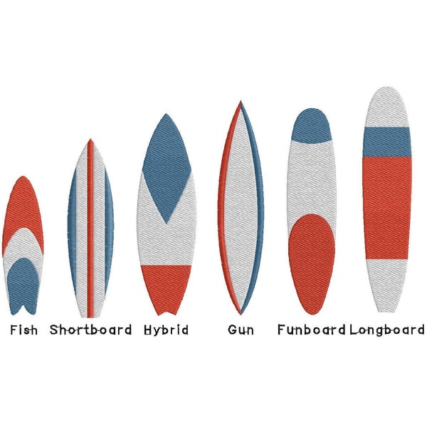 6 lots de planches de surf - 4 Tailles chacune, Fichiers de broderie - Téléchargement immédiat