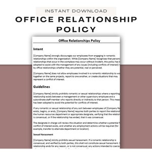 Office Relationship Policy ǀ New Hire Paperwork ǀ Human Resources Forms ǀ HR Templates ǀ Employee On boarding ǀ Welcome Packet