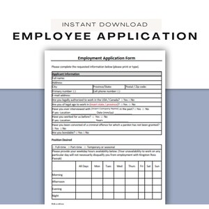 Employee Application | Interview Template | Human Resources Template | Editable in MS Word, PDF, and Canva | Human Resources Form