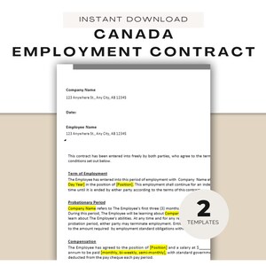 Contrato de trabajo para Canadá ǀ Carta de oferta ǀ Oferta de empleado ǀ Formularios de recursos humanos ǀ Trámites de nuevas contrataciones ǀ Incorporación de empleados