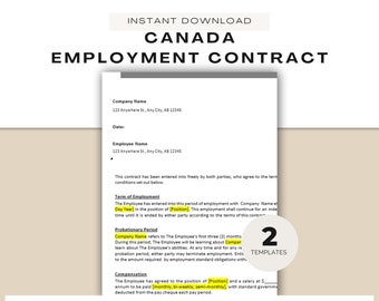 Employment Contract for Canada ǀ Offer Letter ǀ Employee Offer ǀ Human Resources Forms ǀ New Hire Paperwork ǀ Employee Onboarding