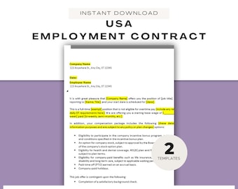 Employment Contract for USA ǀ Offer Letter ǀ Employee Onboarding ǀ Human Resources Forms ǀ New Hire Paperwork ǀ Employee On boarding