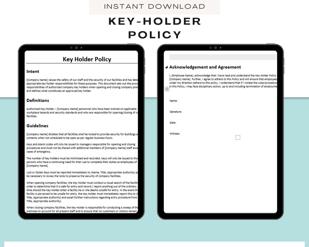 Key Holder Policy ǀ New Hire Paperwork ǀ Human Resources Forms ǀ HR
