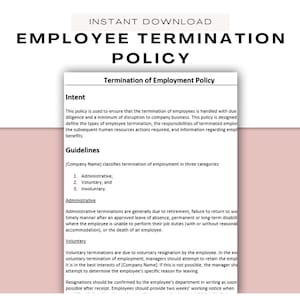 Employee Termination Policy ǀ Employee Release ǀ Editable HR Template ǀ Human Resources Forms ǀ HR Templates ǀ Firing ǀ Severance