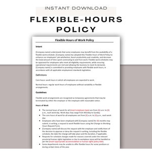 Flexible Hours Policy ǀ Employee Policy ǀ New Hire Paperwork ǀ Human Resources Forms ǀ HR Templates ǀ Employee On boarding ǀ Welcome Packet