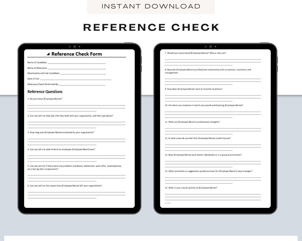 HR Reference Check Form | Interview Questions (digital Download) - Etsy