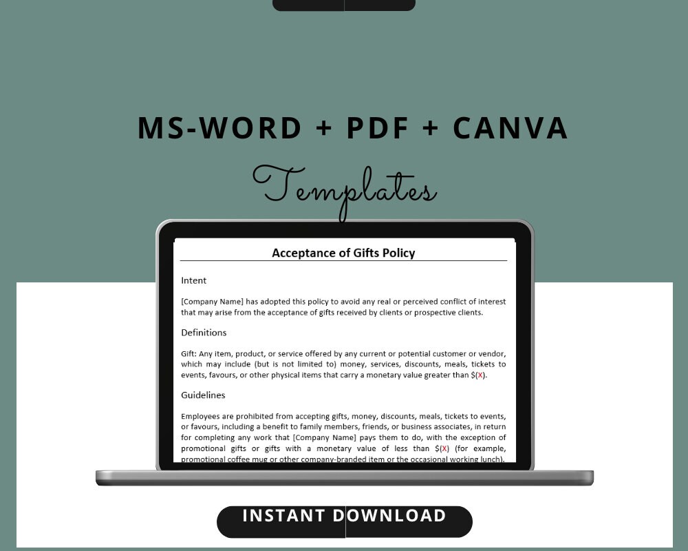 Gift Policy Example Employee Gift Policy Template | HR Onboarding Forms (PDF & Word) - Etsy