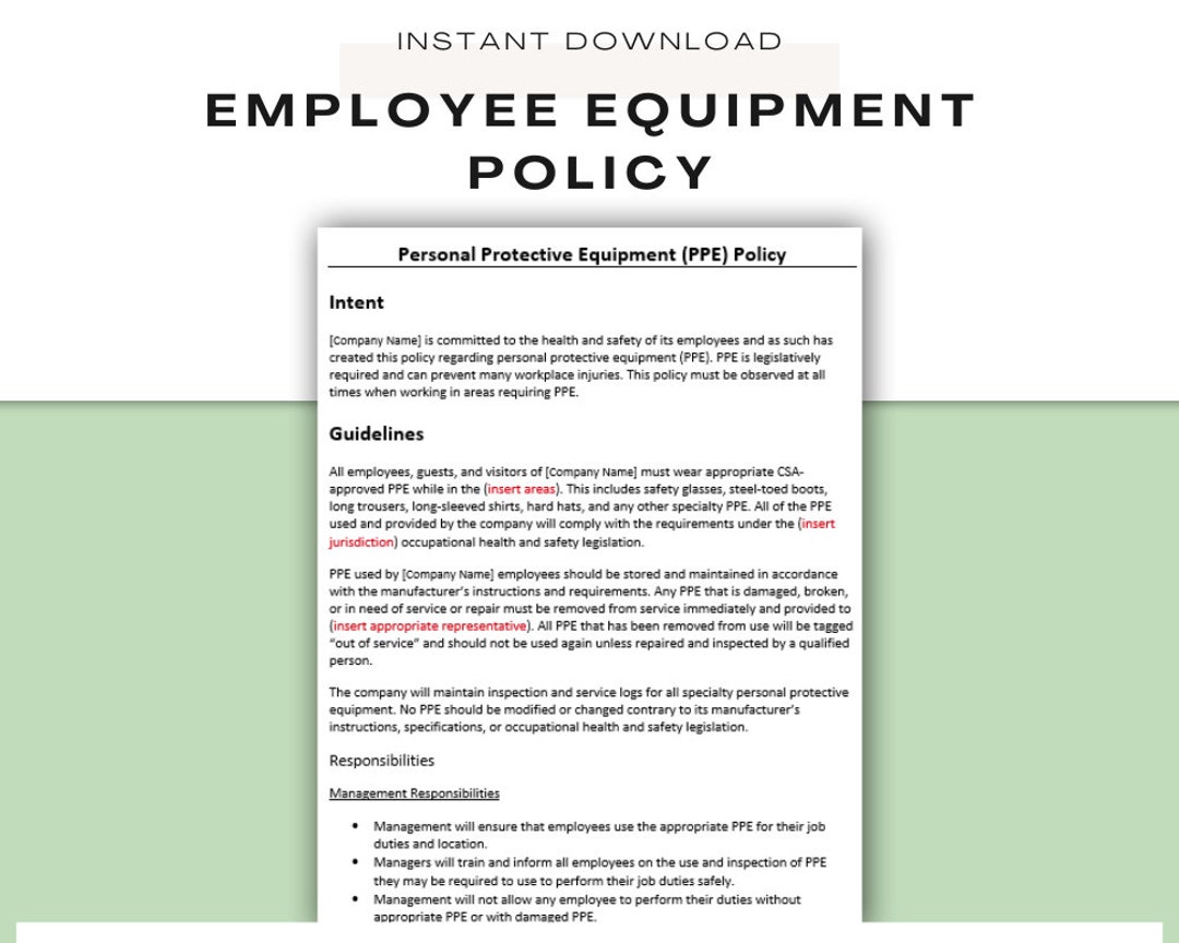 Protective Equipment Employee Policy ǀ New Hire Paperwork ǀ Etsy Protective Equipment Employee Policy ǀ New Hire Paperwork ǀ Etsy
