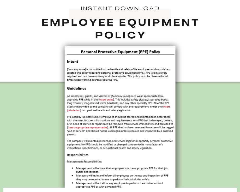 Protective Equipment Employee Policy ǀ New Hire Paperwork ǀ Human