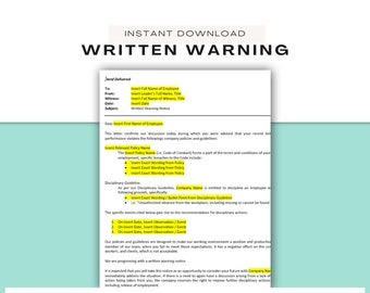 Written Warning Template | Employee Performance HR Form (Editable)
