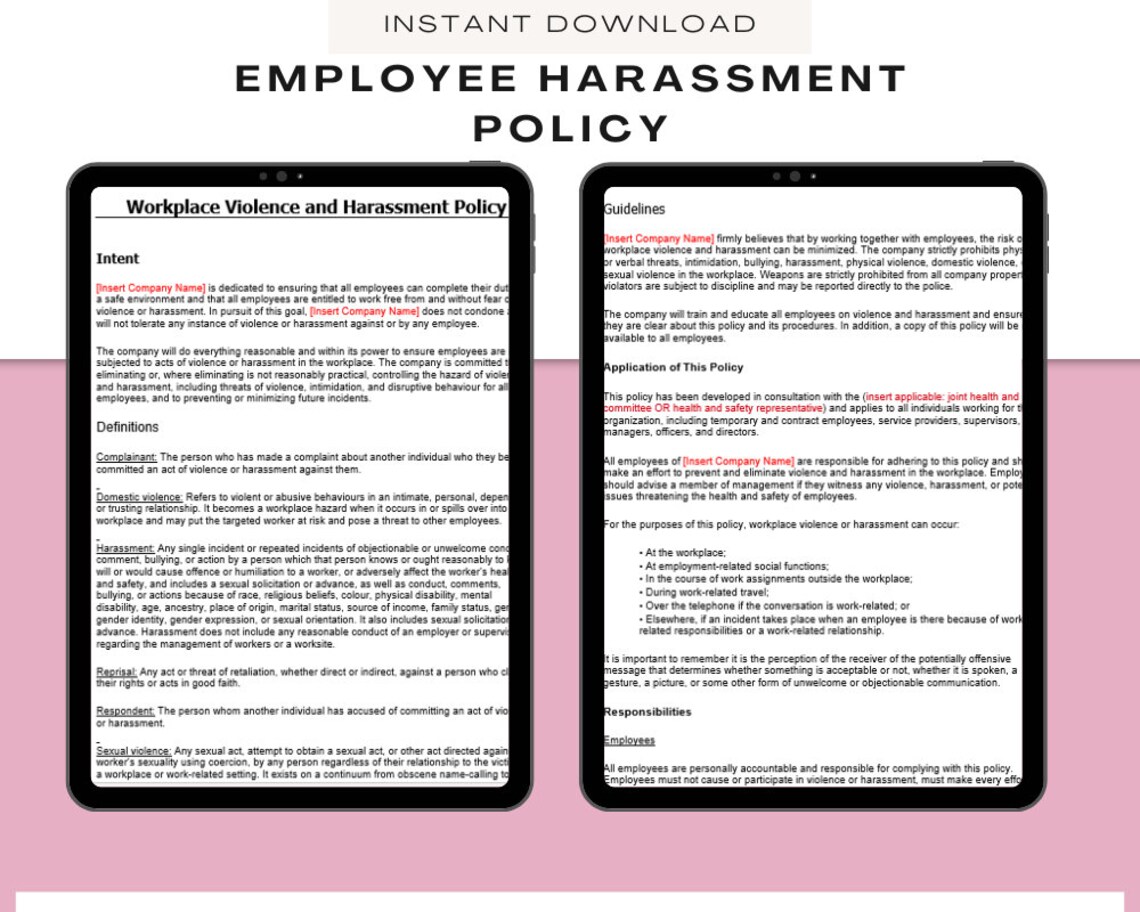Employee Harassment Policy Template (PDF & Word) - Etsy