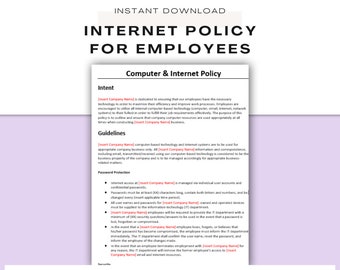 May include: A black and white document with the title "Internet Policy for Employees" and a section titled "Computer & Internet Policy". The document outlines guidelines for employees regarding the use of company computers and internet access, including password protection and security measures.