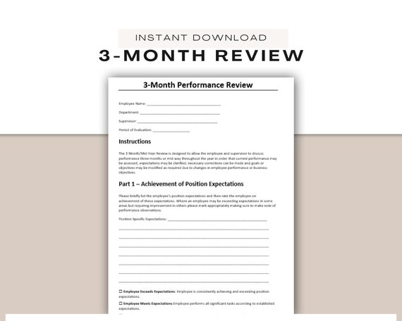 3-Month Employee Review Template | Editable HR Form (Digital Download)