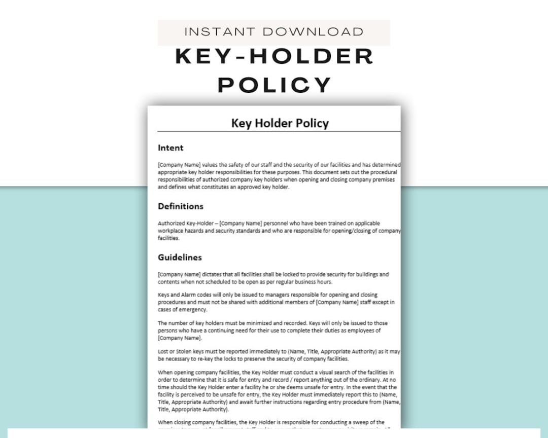 Key Holder Policy ǀ New Hire Paperwork ǀ Human Resources Forms ǀ HR