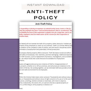 Employee Anti-Theft Policy ǀ HR Policy ǀ New Hire Paperwork ǀ Human Resources Forms ǀ HR Templates ǀ Employee On boarding ǀ Welcome Packet