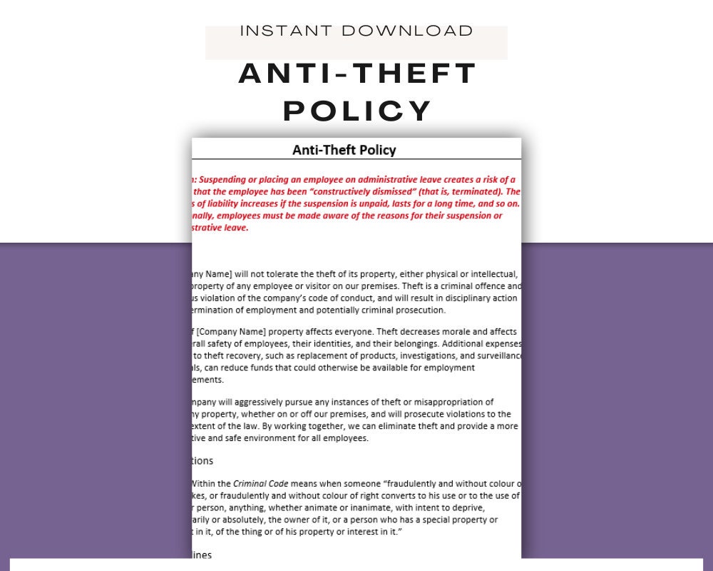 Employee Anti-Theft Policy ǀ HR Policy ǀ New Hire Paperwork ǀ Human Resources Forms ǀ HR Templates ǀ Employee On boarding ǀ Welcome Packet