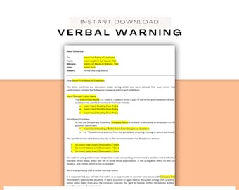 Verbal Warning Template | Employee Performance Management (MS Word & PDF)