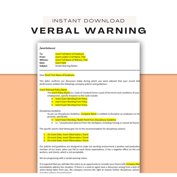 Verbal Warning Template Etsy