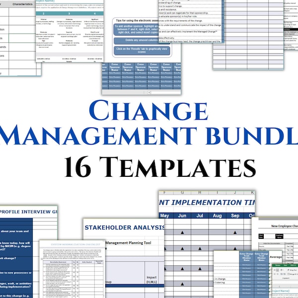 Change Management Bundle ǀ Projektmanagement ǀ HR-Formulare ǀ Projektvorlage ǀ Task Tracker ǀ Kommunikationsplan ǀ HR-Vorlagen