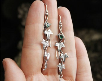 Woodlands Silver Leaf Earrings, Mystical Earrings Elven Dangle drop, Viking Witchy Design Earrings for Women