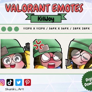 Valorant KillJoy Cute Kawaii Chibi Funny Emotes Set For Twitch, Discord, Youtube, Stream Emote