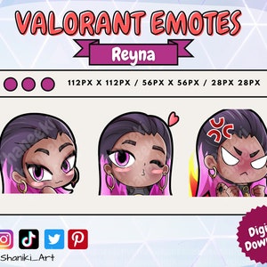 Niedliches Kawaii Chibi Funny Valorant Reyna Emotes Set für Twitch, Discord, Youtube, Stream Emote