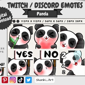 Cute Kawaii Chibi Panda Video Game Emotes Set Pack para Twitch, Discord, Youtube Streamer Emote