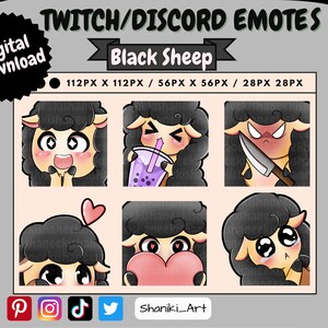 Cute Kawaii Chibi Funny Black Sheep Emotes Set For Twitch, Discord, Youtube, Stream Emote