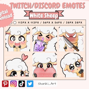 Cute Kawaii Chibi Funny White Sheep Emotes Set For Twitch, Discord, Youtube, Stream Emote