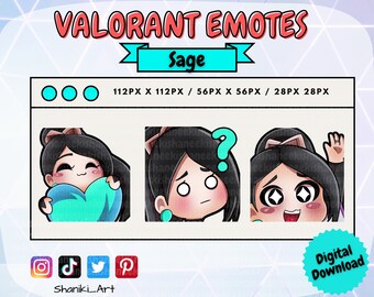 Cute Kawaii Chibi Funny Valorant Sage Emotes Set For Twitch, Discord, Youtube, Stream Emote