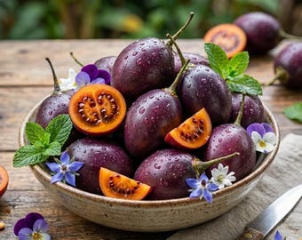 20 Semillas Solanum betaceum Gigante Morado  Tamarillo Morado Raro | Árbol Frutal Exótico Premium | Cultivo Fácil y Alto Rendimiento