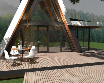 A-Frame Cabin Plans – Timber Frame, 2 Bedrooms, Modern Extension