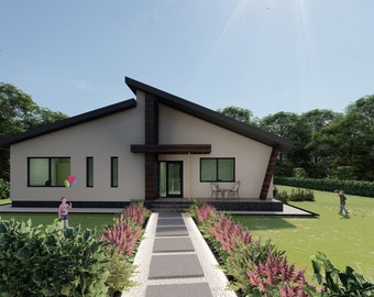 Planos de casas de una planta: arquitectura, estructura y cimentación (DWG, PDF)