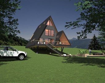 A-Frame House Plans – 10x14m Architectural Design (4 Bedrooms) (PDF, DWG)