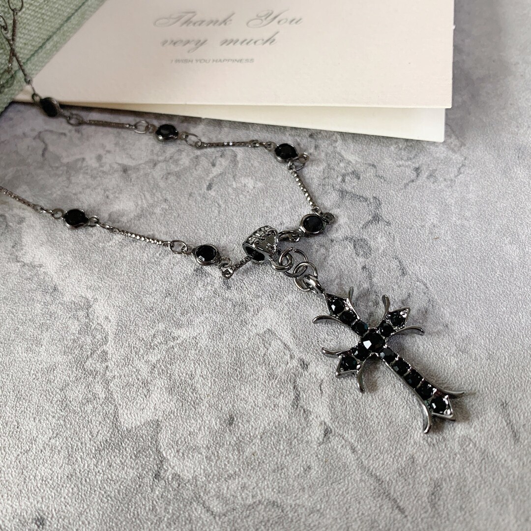 Obsidian Cross Pendant Layered Necklace Obsidian Pendant Etsy