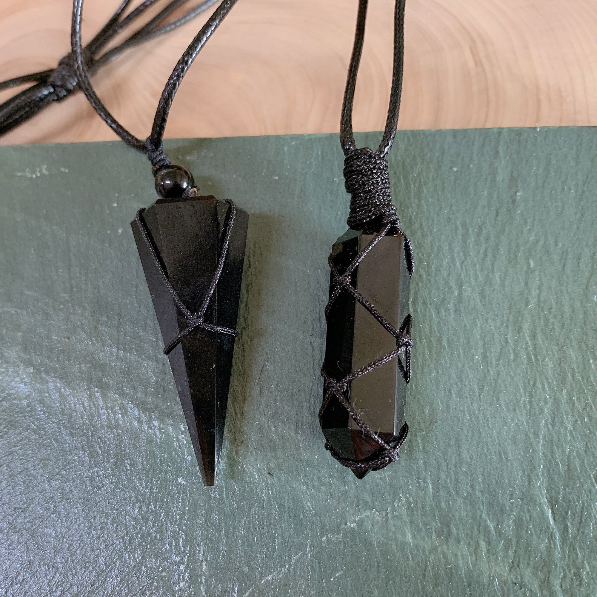 Black Obsidian Pendant Necklace Obsidian Stone Hexagon Point Etsy UK