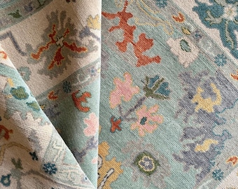 Hand-Knotted Oushak Rug: Pastel Colors, Artisan Home Decor (8x10 ft)