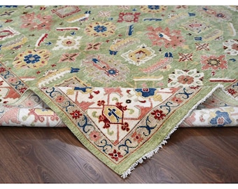 5x8 Hand-Knotted Green Oushak Rug: Luxury Wool Area Rug