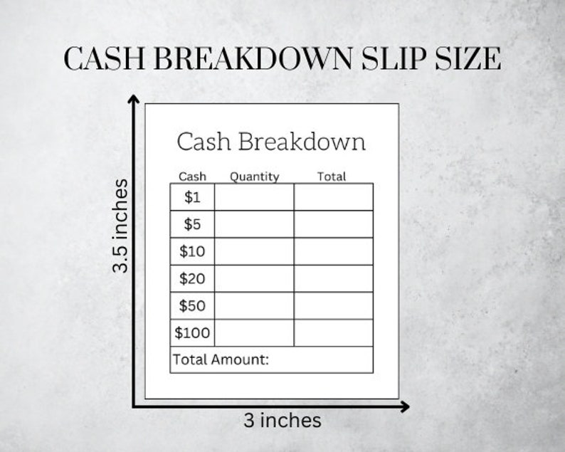 Printable Cash Breakdown Slip Bank Teller Slip Cash Stuffing Cash ...