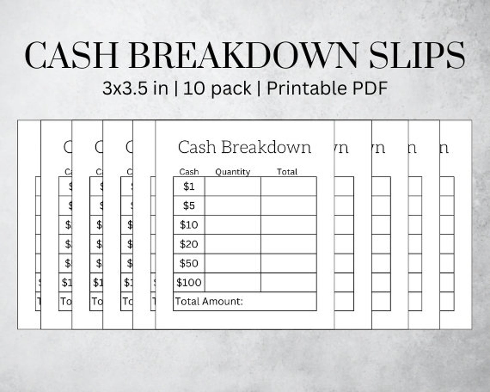 Printable Cash Breakdown Slip Bank Teller Slip Cash Stuffing Cash ...