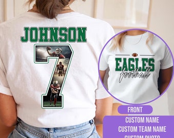 Custom Photo Football Number Sweatshirt, Personalized Team Football Mom T-Shirt, Football Game Day Tee, Custom Name Player Shirts