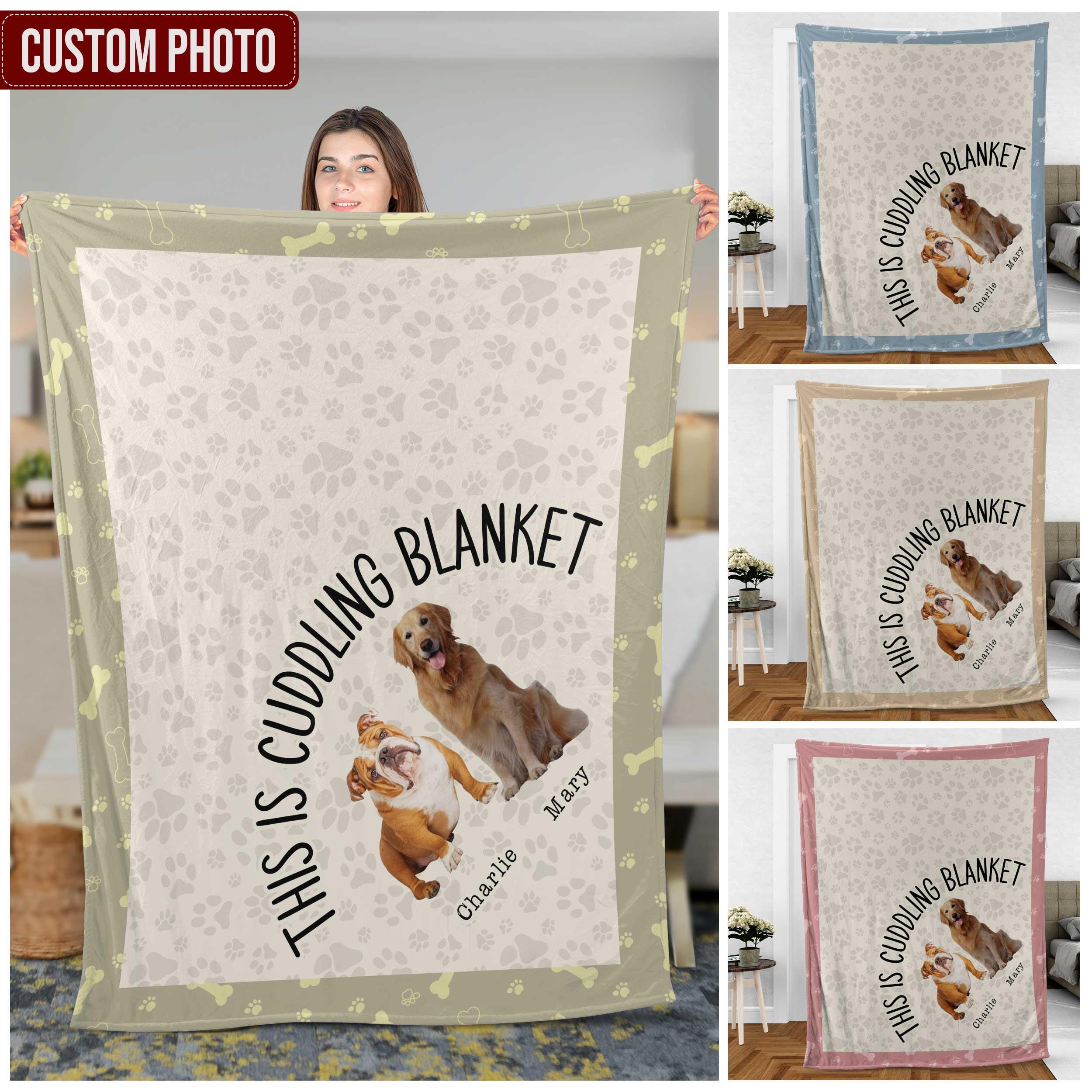 Personalised Blue Polka Dot [4 Photo] Custom Soft Fleece Throw Blanket