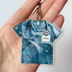 Custom Scrub Shirt Keychain with Name Tag, Nurse Gift, Doctor Keychain, RN Graduation Gift, Personalized Medical Uniform Key Chain Gift